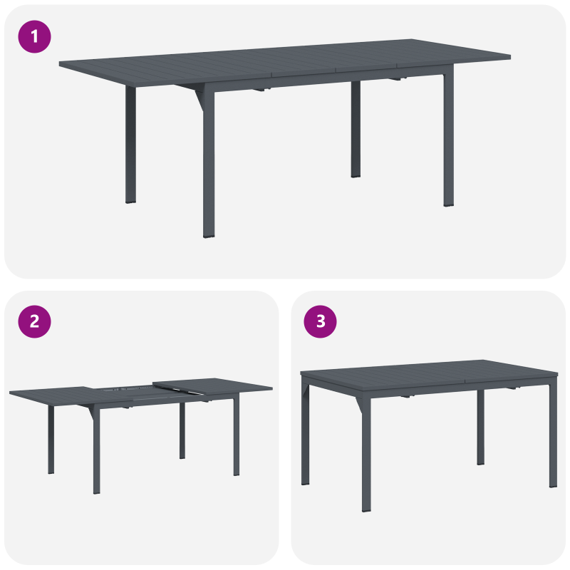 10-teiliges Garten-Esstisch-Set mit Kissen, graues Poly-Rattan, Ausziehbarer Gartentisch Anthrazit (140-210)x90x73 cm Stahl