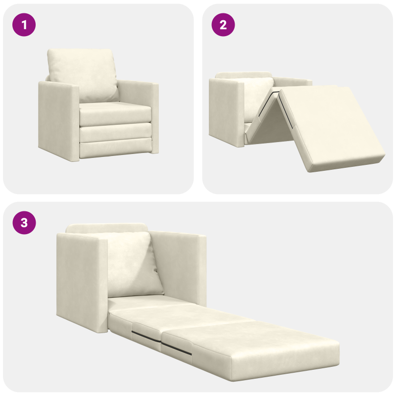 Boden Sofa Bett 2-in-1 Creme 74x77x81 cm Samt