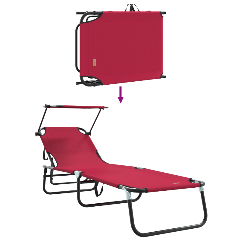 Faltbare Sonnenliege mit Sonnendach Rot 600D Oxford-Stoff