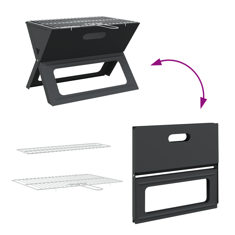Holzkohle BBQ Grill - Faltbar, Schwarz, 46x30x31 cm, Aus Stahl