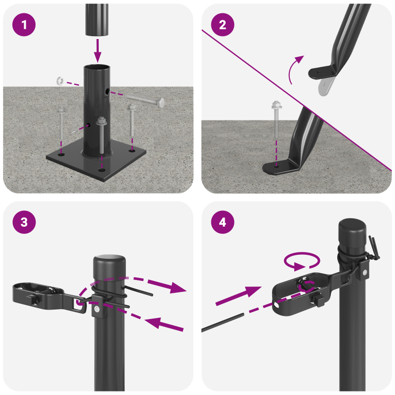 Zaunpfosten mit Bodenplatten 7 Stück Ø32mm 78,5cm verzinkter Stahl