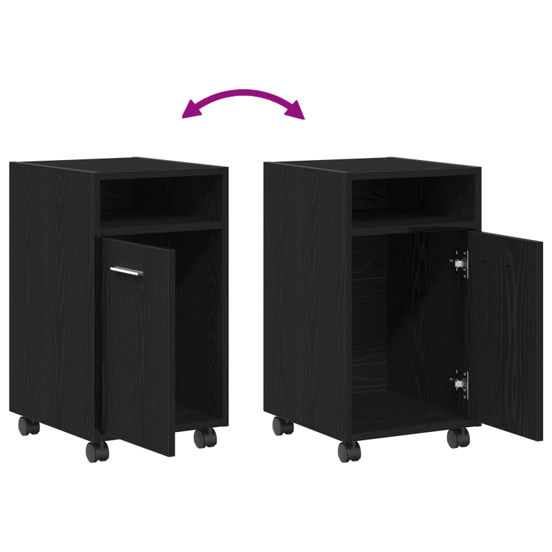 Sideboard mit Rollen aus schwarzem Eichenholz 33x38x60 cm aus Holzwerkstoff