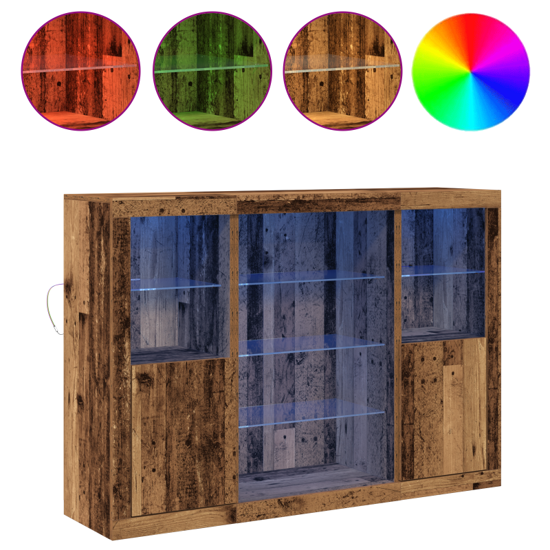 Sideboard mit LED-Lichtern Altholz 142.5x37x100 cm