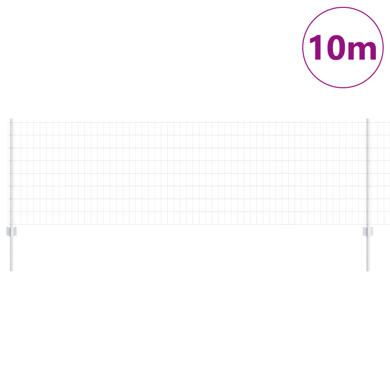 Euro Zaun mit 5 U-Pfosten Silber 0,8x10 m Stahl
