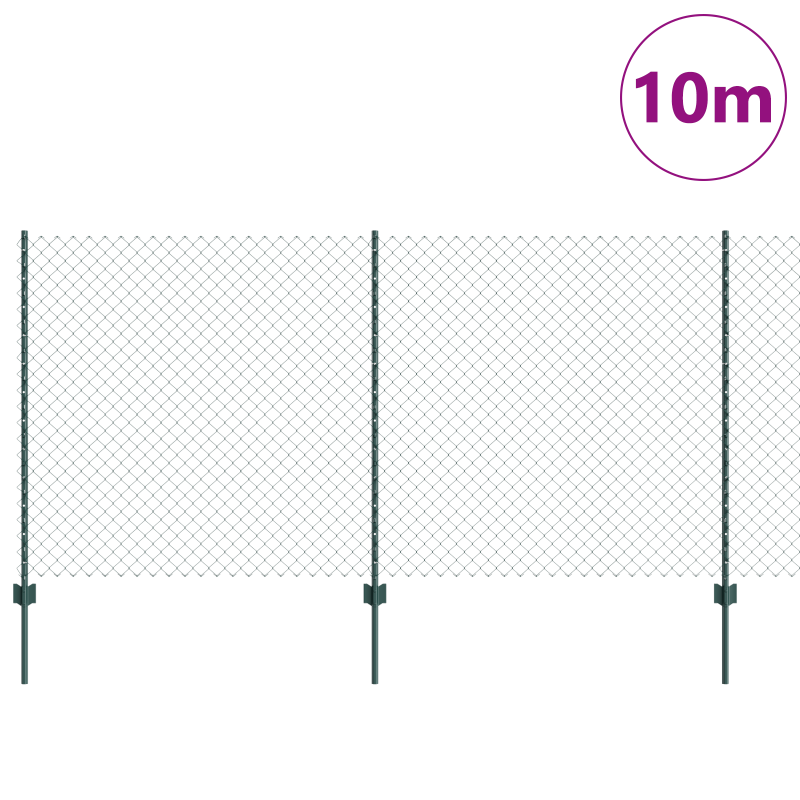 Kettenzaun mit 10 U-Posts Grün 1,2x10 m Stahl
