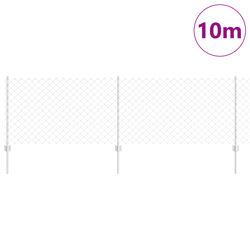 Drahtzaun mit 10 U-Posten Silber 0.8x10 m Stahl