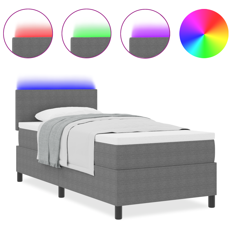 Boxspringbett mit Matratze & LED Licht Grau Einzel Cordstoff