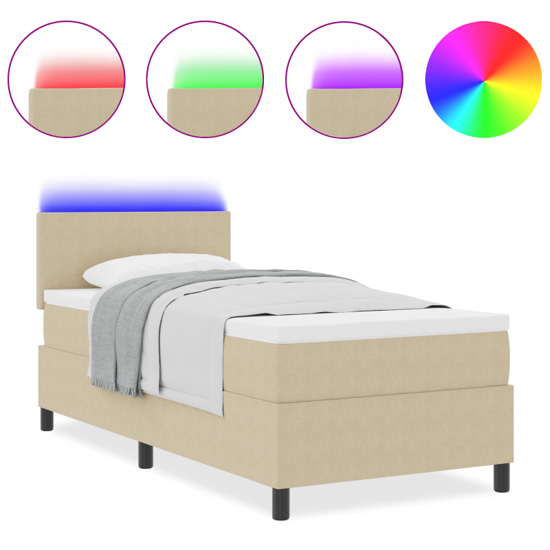 Boxspringbett mit Matratze & LED Licht Grün Grau 90x200 cm Cord-Stoff
