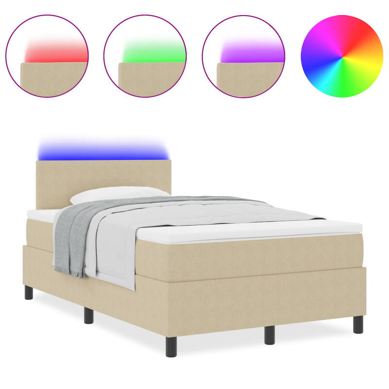 Boxspringbett mit Matratze & LED-Licht Beig Grau 120x200 cm Cordstoff