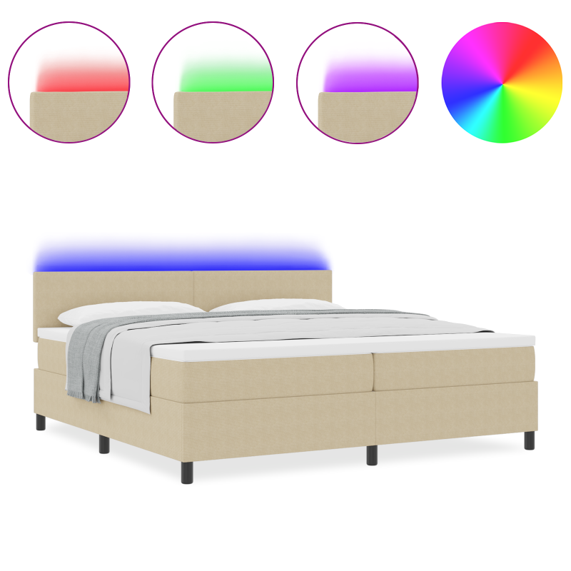 Boxspringbett mit Matratze & LED Licht Grün Grau 200x200 cm Cordstoff