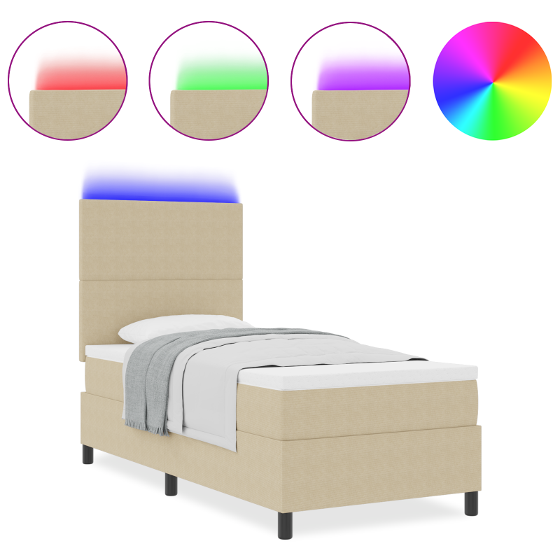 Boxspringbett mit Matratze und LED-Licht Grün Grau 100x200 cm Cord-Stoff