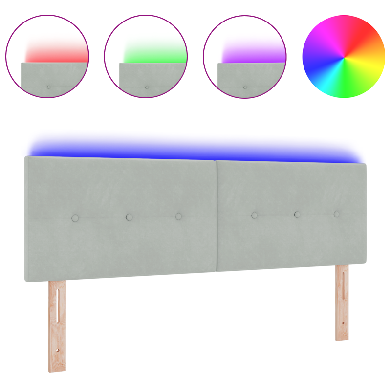 LED Kopfteil Mit Knopfheftung Hellgrau 80 cm Samt