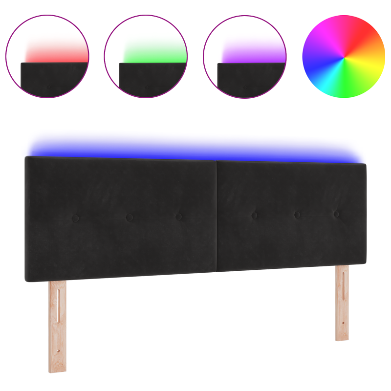 LED Kopfteil Mit Knopfheftung Schwarz 80 cm Samt