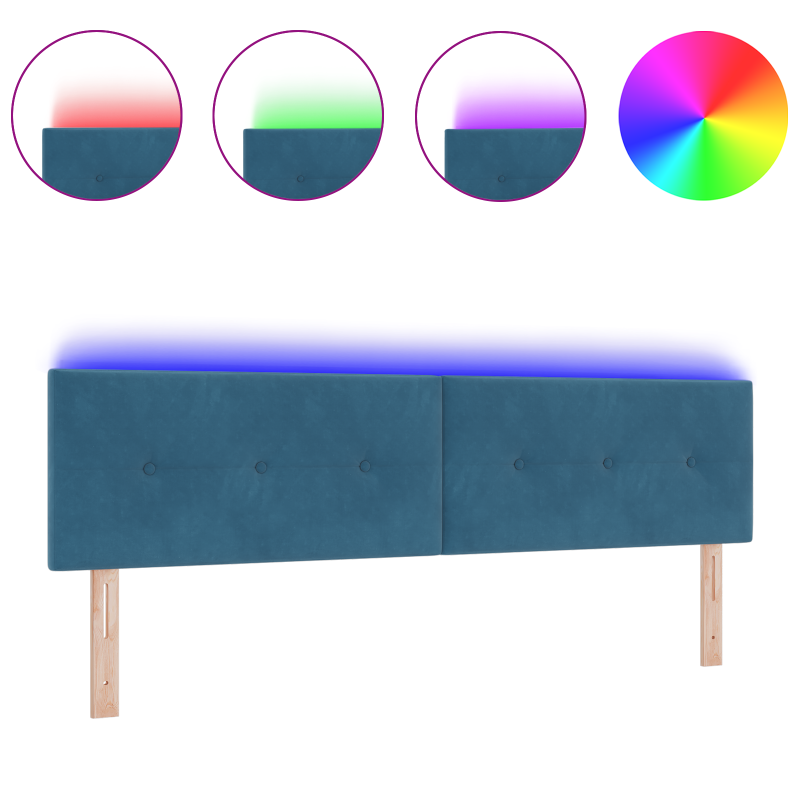 LED Kopfteil mit Knopfheftung Dunkelblau 90 cm Samt