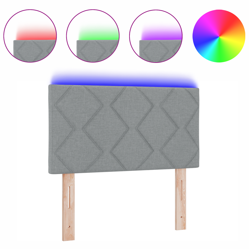 LED Kopfteil diamantförmiges Design hellgrau 80 cm Stoff