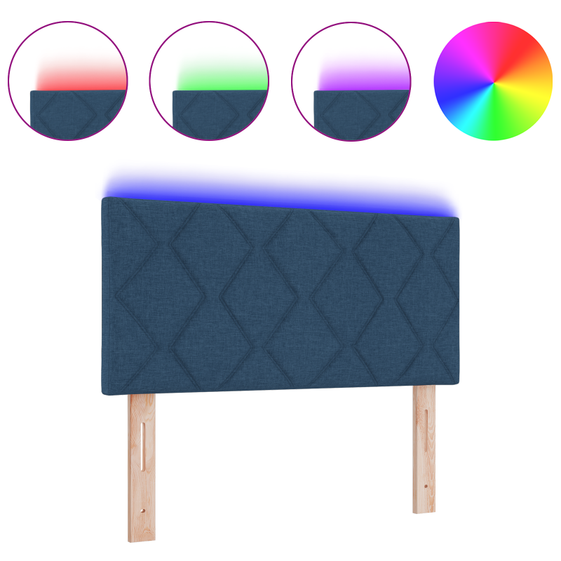 LED Kopfteil mit Diamantblock Design in Blau, 90 cm, Stoff