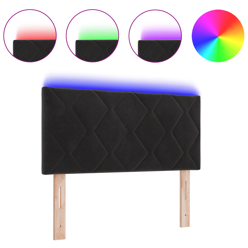 LED Kopfteil Diamantblock Design Schwarz 90 cm Samt