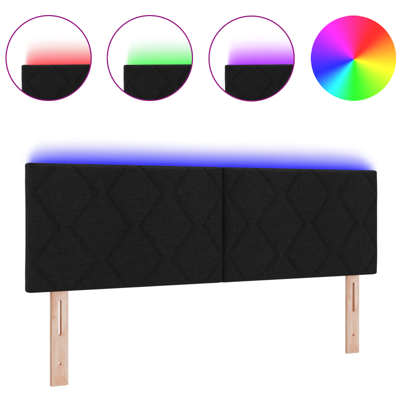 LED Kopfteil Diamantblockdesign Schwarz 144 cm Stoff