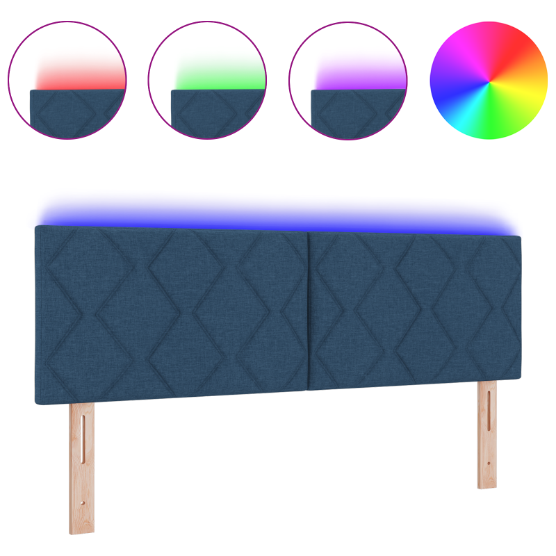LED Kopfteil mit Diamantblockdesign Blau 144 cm Stoff