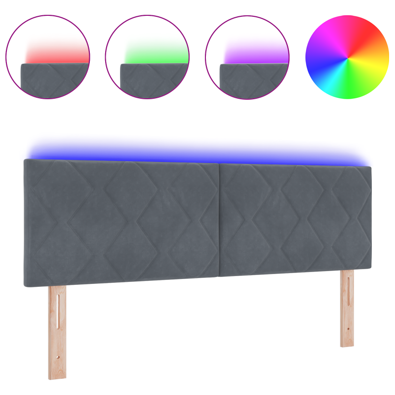 LED Kopfteil Diamantblock Design Dunkelgrau 144 cm Samt