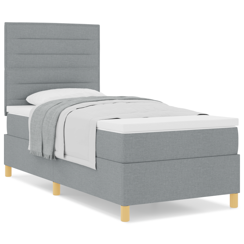 Boxspringbett mit Matratze, hellgrau, 100x200 cm, Stoff