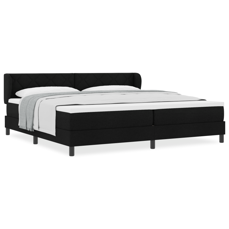 Schwarzes Boxspringbett mit Matratze, 200x200 cm, Stoff