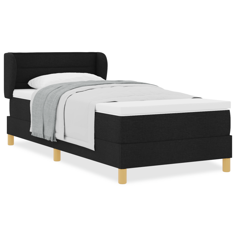 Boxspringbett mit Matratze in Schwarz, 90x190 cm, Stoff