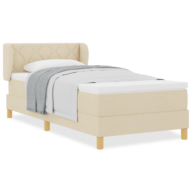 Boxspringbett mit Matratze - Cremefarben, 90x190 cm, Stoff