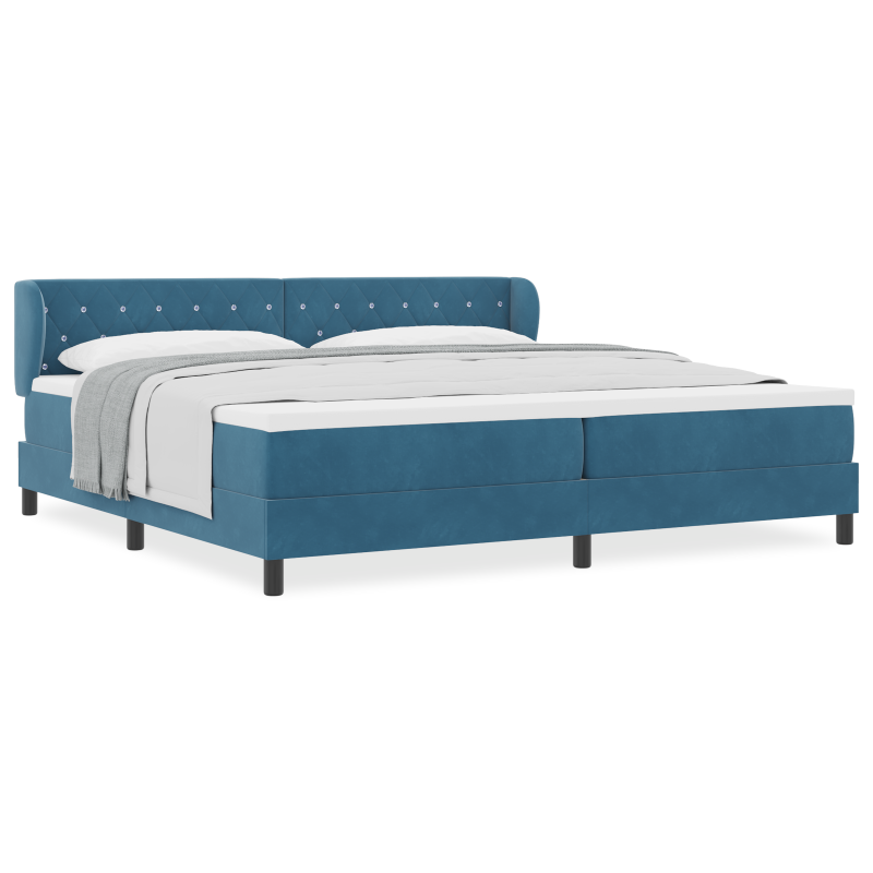 Boxspringbett mit Matratze in Dunkelblau, 200x200 cm, aus Samt