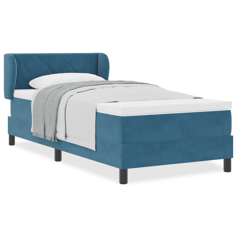 Boxspringbett mit Matratze in Dunkelblau, 90x190 cm, aus Samt