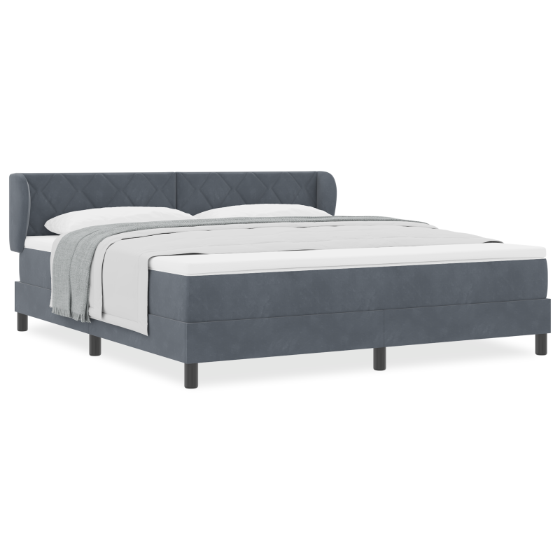 Boxspringbett mit Matratze in Dunkelgrau, 180x200 cm, aus Samt