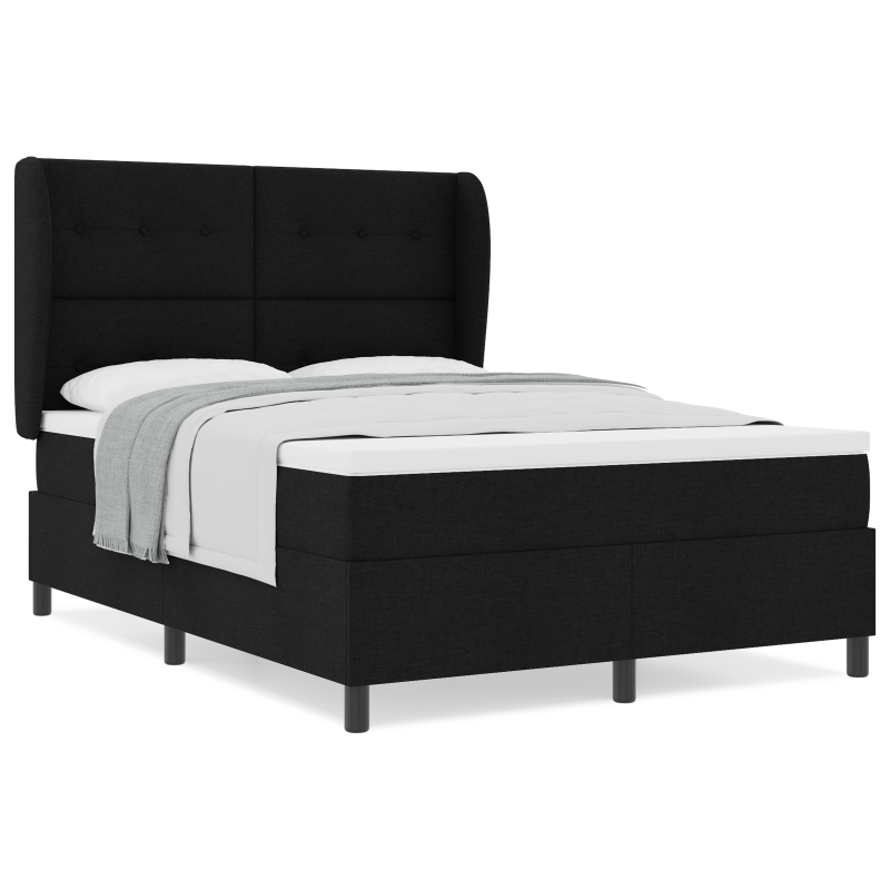 Boxspringbett mit Matratze in Schwarz, 140x200 cm Stoff