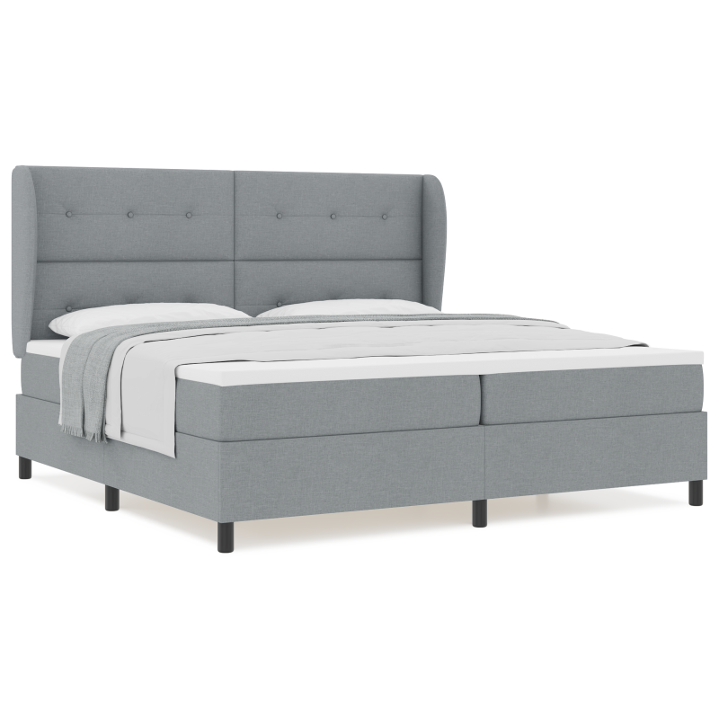Boxspringbett mit Matratze - Hellgrau, 200x200 cm, Stoff