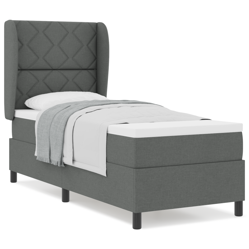 Boxspringbett mit Matratze in Dunkelgrau, 80x200 cm, Stoff