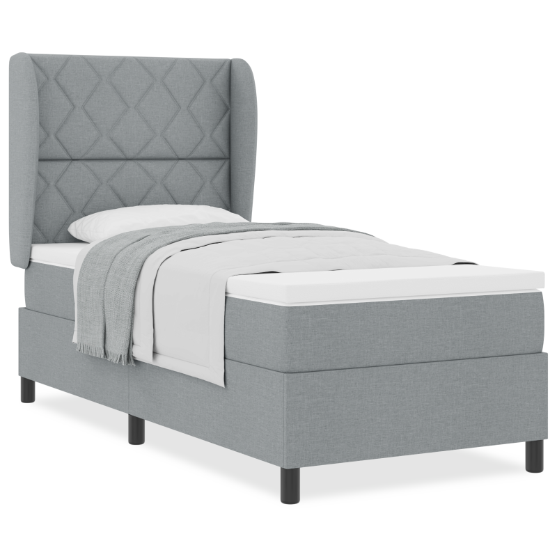 Boxspringbett mit Matratze in Hellgrau, 90x190 cm, Stoff