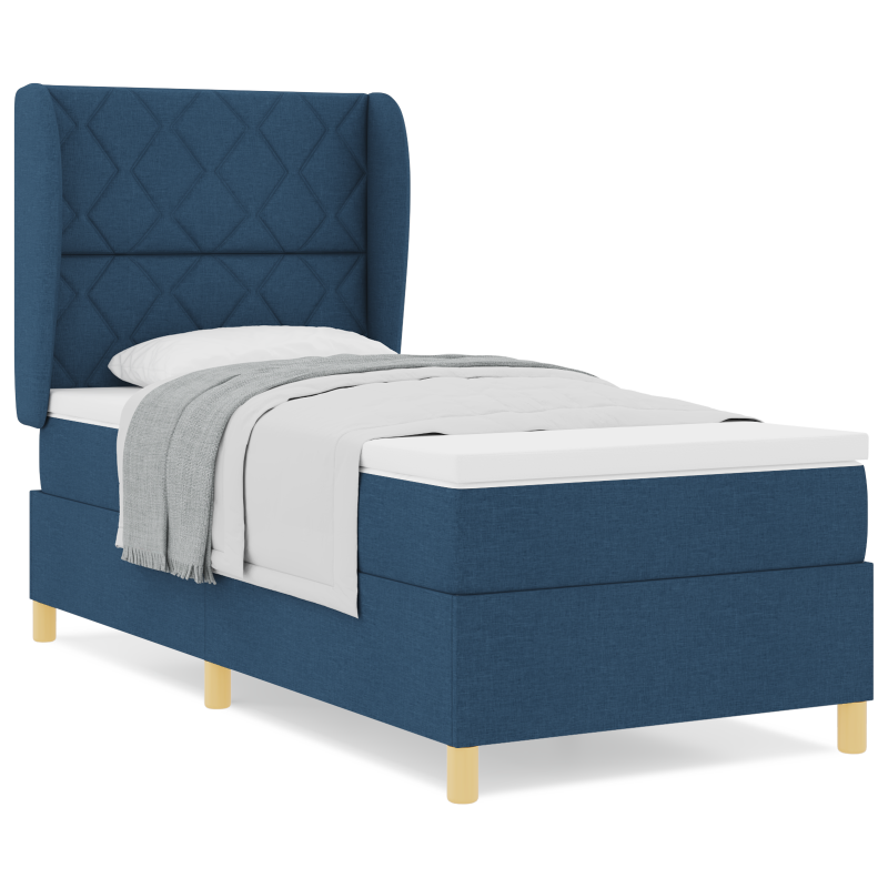 Boxspringbett mit Matratze in Blau, 90x200 cm, Stoff