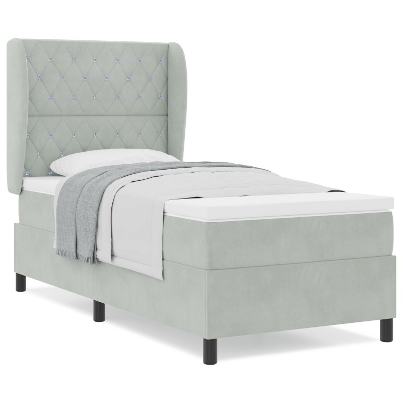 Boxspringbett mit Matratze Hellgrau 100x200 cm Velvet