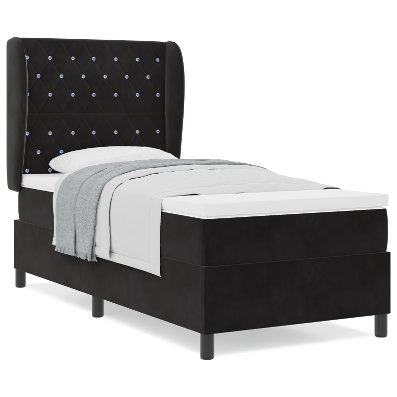 Boxspringbett mit Matratze Schwarz 100x200 cm Velours