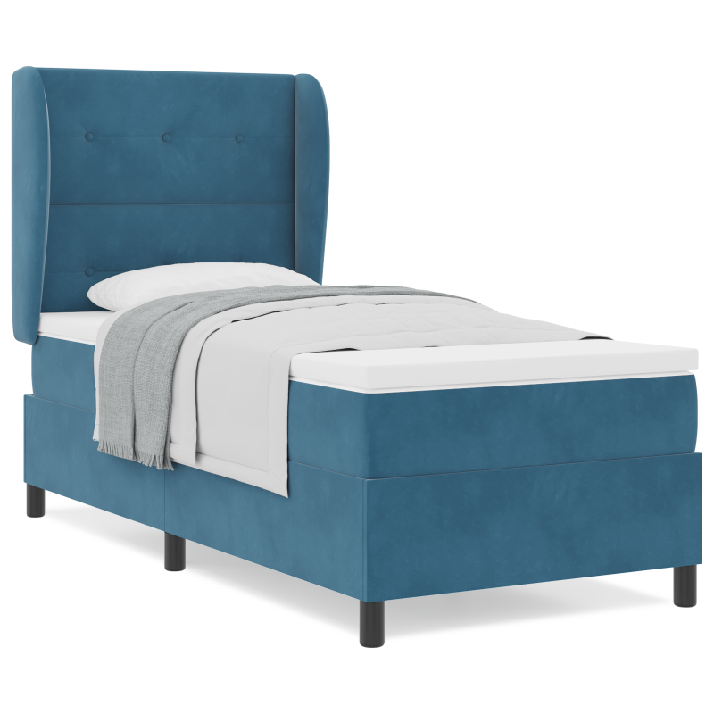 Boxspringbett mit Matratze in Dunkelblau, 90x200 cm, Samt