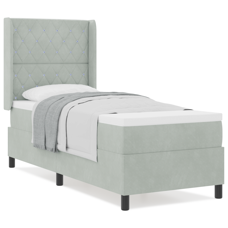 Boxspringbett mit Matratze Hellgrau 80x200 cm Velours