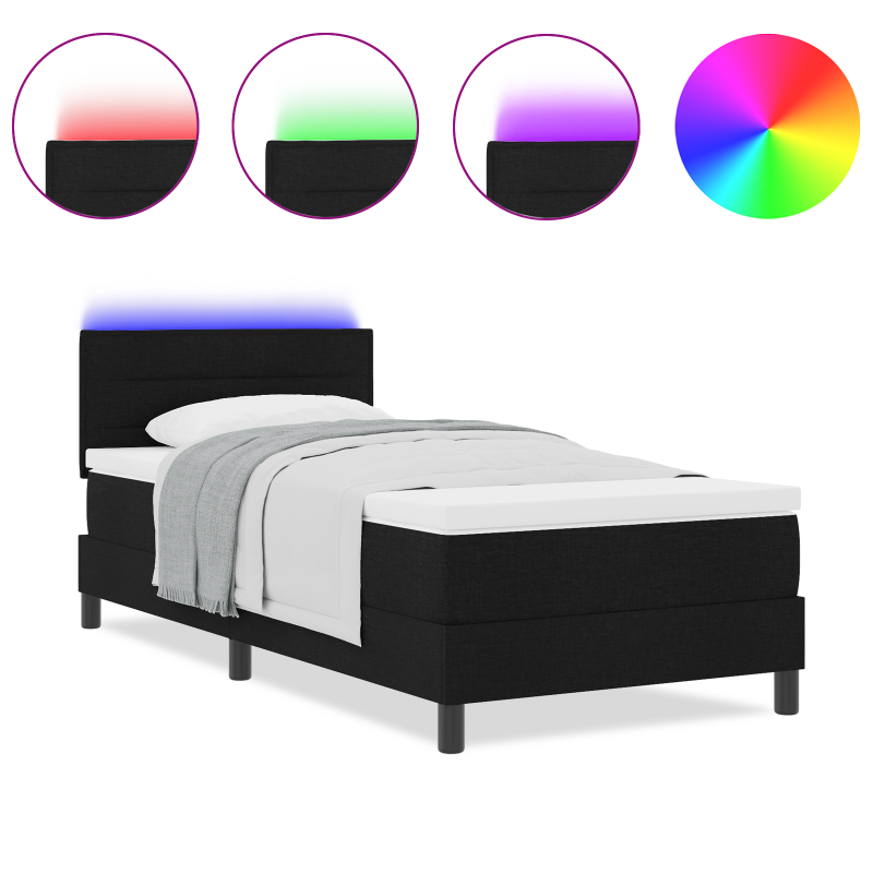 Boxspringbett mit Matratze & LED Schwarz 90x190 cm Stoff