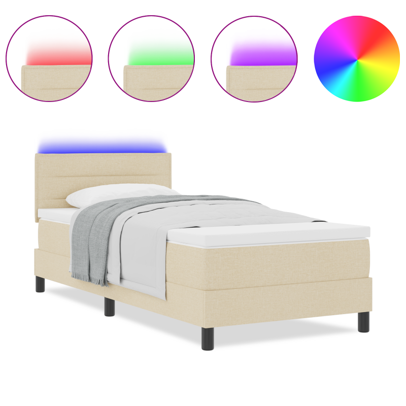 Boxspringbett mit Matratze & LED Creme 90x190 cm Stoff