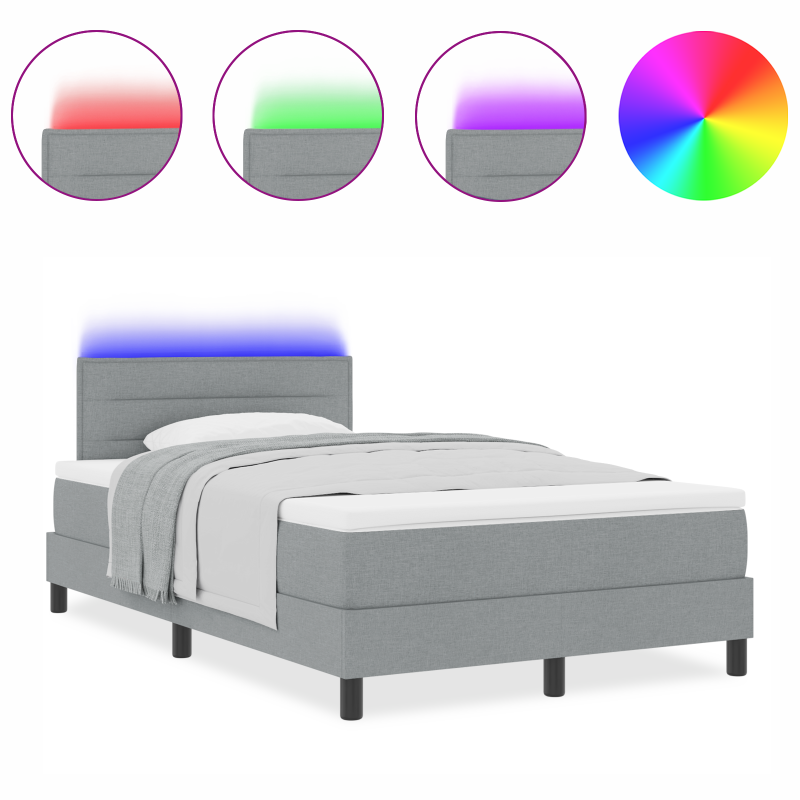 Boxspringbett mit Matratze & LED Licht Grau 120x200 cm Stoff