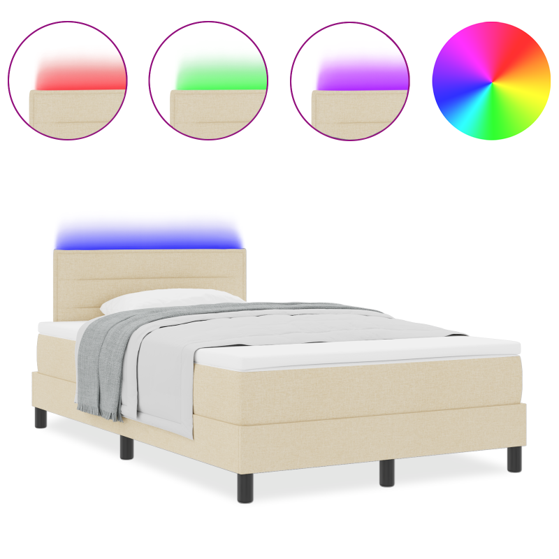 Boxspringbett mit Matratze & LED Creme 120x200 cm Stoff