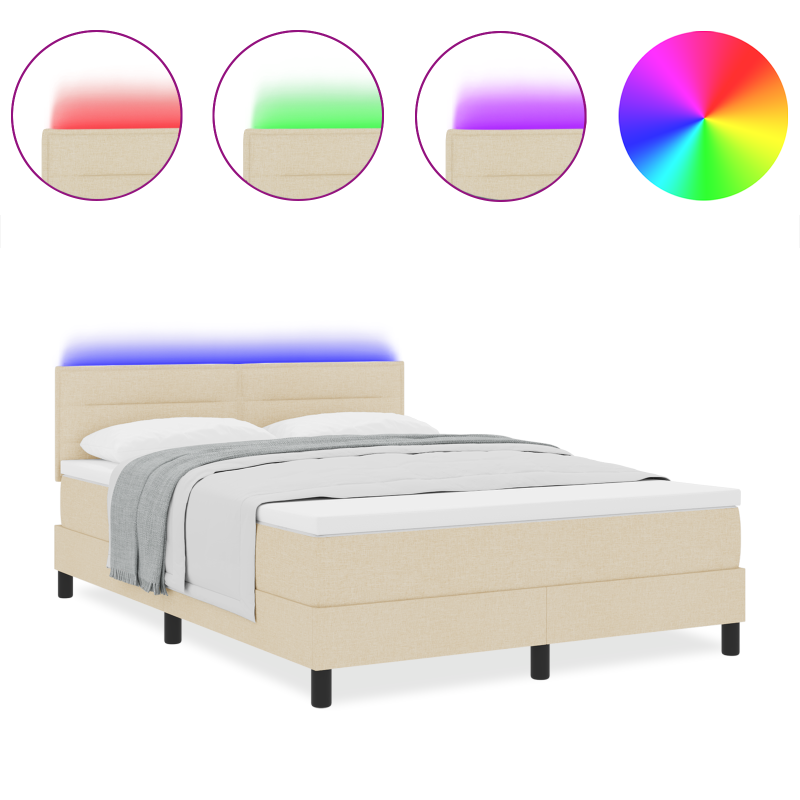 Boxspringbett mit Matratze & LED Creme 160x200 cm Stoff
