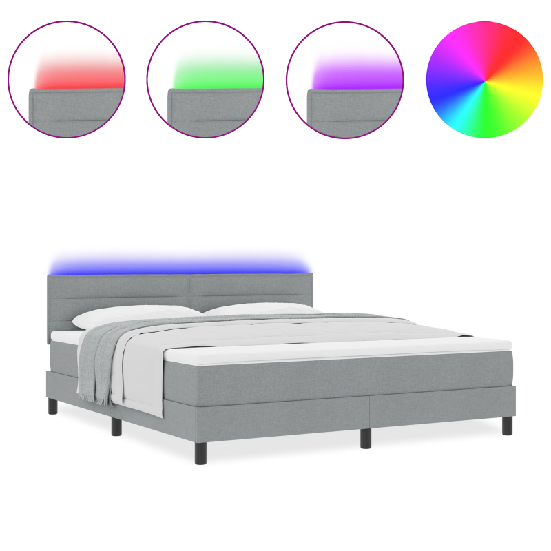 Boxspringbett mit Matratze & LED Hellgrau 180x200 cm Stoff
