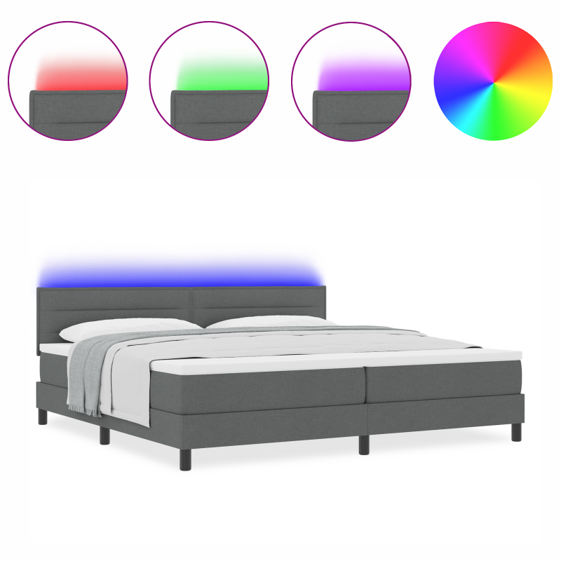 Boxspringbett mit Matratze & LED Dunkelgrau 200x200 cm Stoff