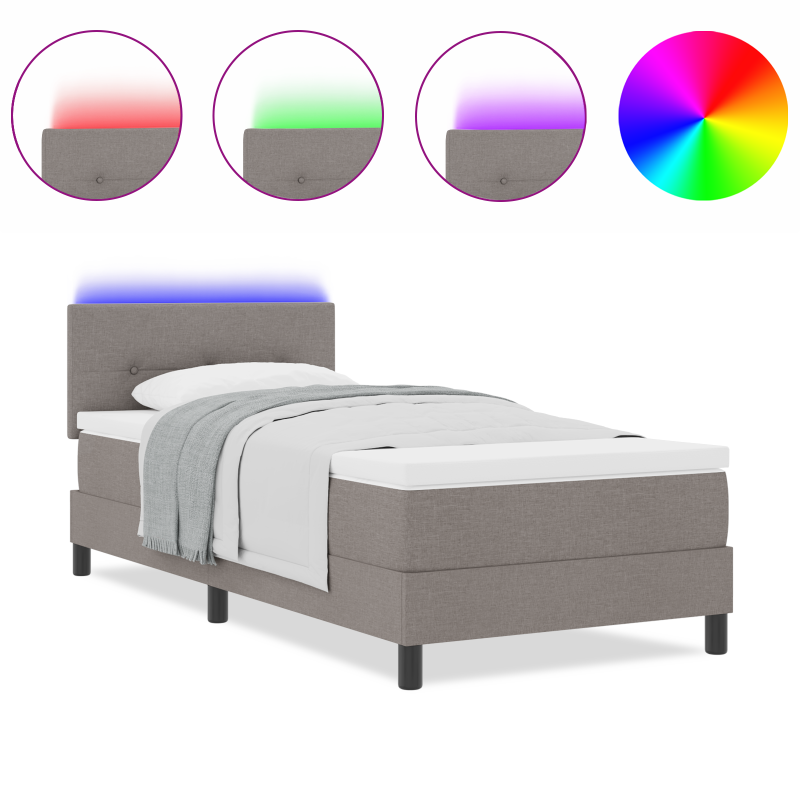 Box Spring Bett mit Matratze & LED Taupe 80x200 cm Stoff