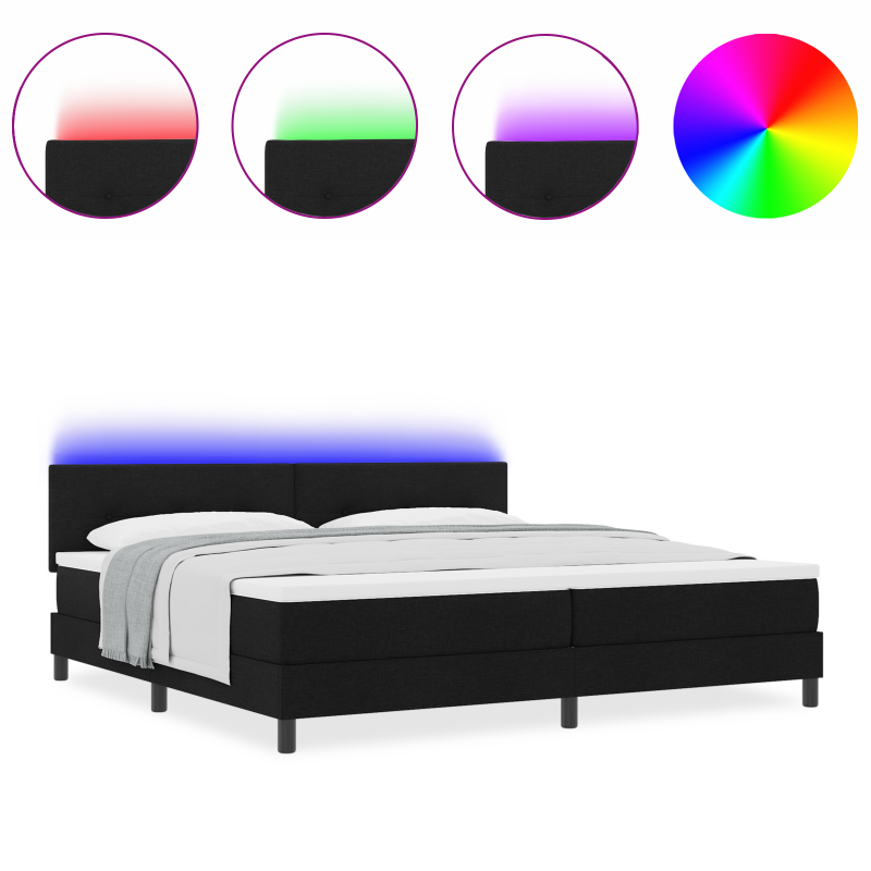 Boxspringbett mit Matratze & LED Schwarz 200x200 cm Stoff