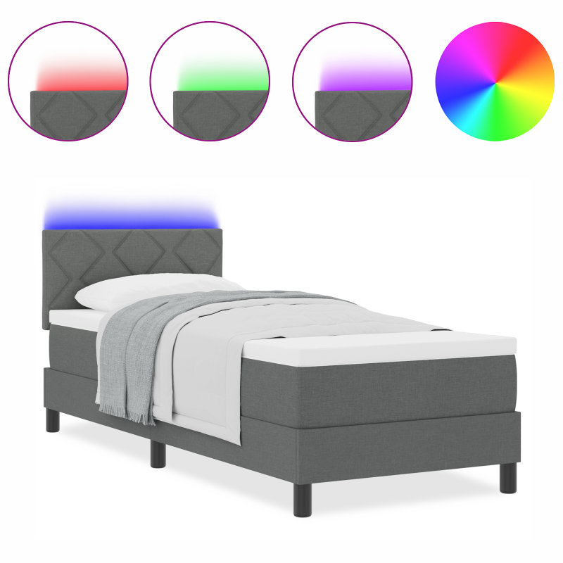 Boxspringbett mit Matratze & LED Dunkelgrau 80x200 cm Stoff